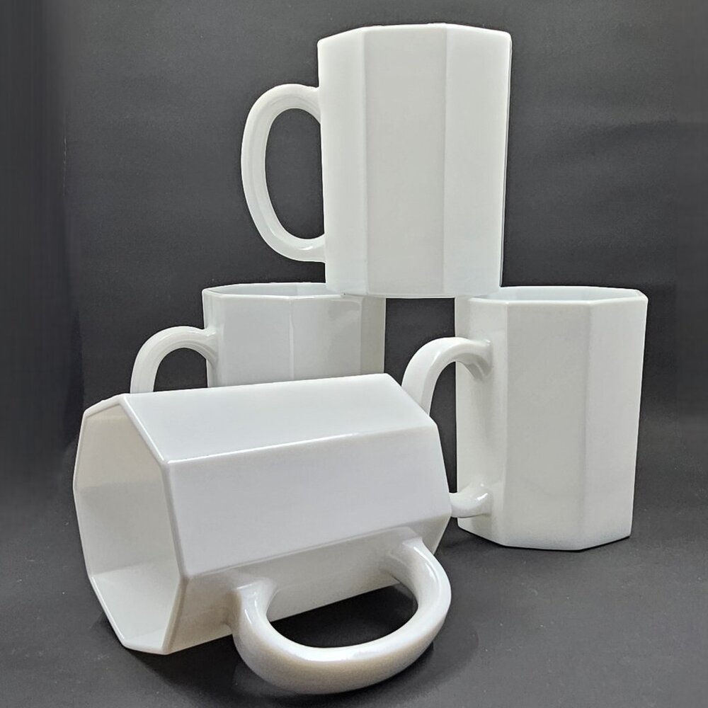 Vintage Arcopal France Novoctime White Mugs - Set of (4)